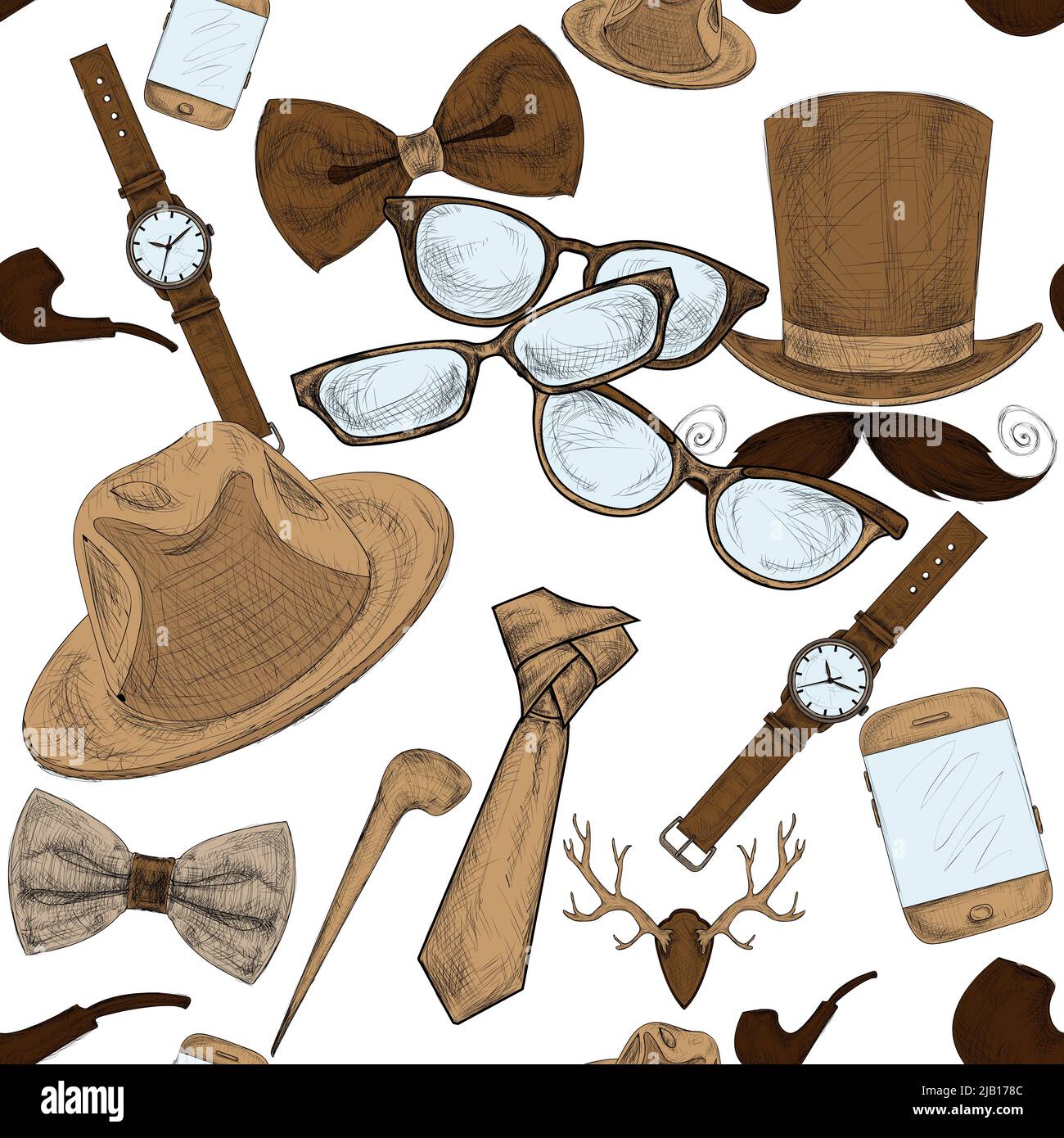 Seamless hand drawn hipster accessories pattern background vector illustration Stock Vector