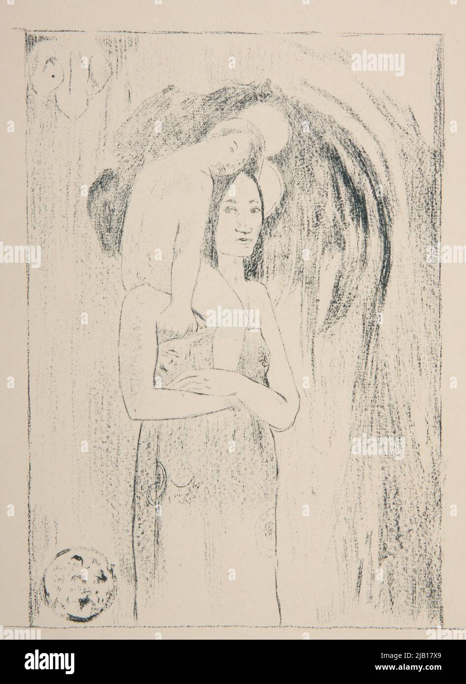 Two Prints of the Composition: Ia Oran Maria  I Salae, Marie  The Virgin and the Child / Ia Orana Maria  Hail Madonna with the Child  Pl. Z: L’Écreve, art album, no 4, March 1895 Gauguin, Paul (1848 1903) Stock Photo
