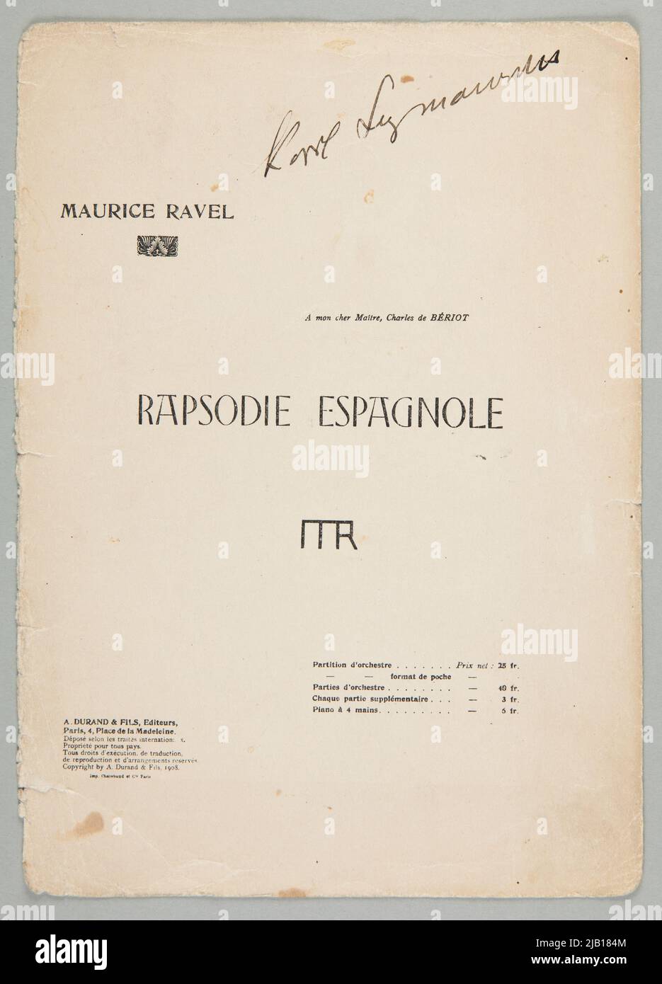 The title card Spanish Rhapsodia with the autograph of Karol Szymanowski Ravel, Maurice (1875 1937) Stock Photo