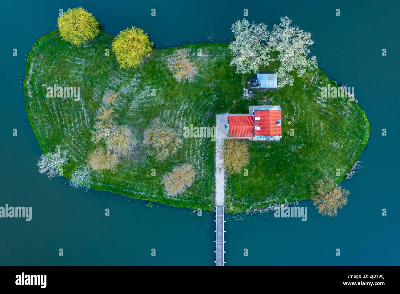 Aerial top down view about the Dutch House in the park of Festetics Palace at Dég, Hungary. Stock Photo