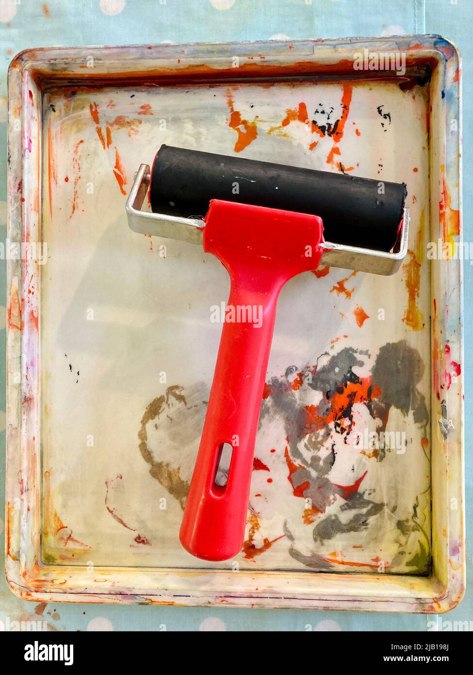 A children's art set up for printing as part of a series of