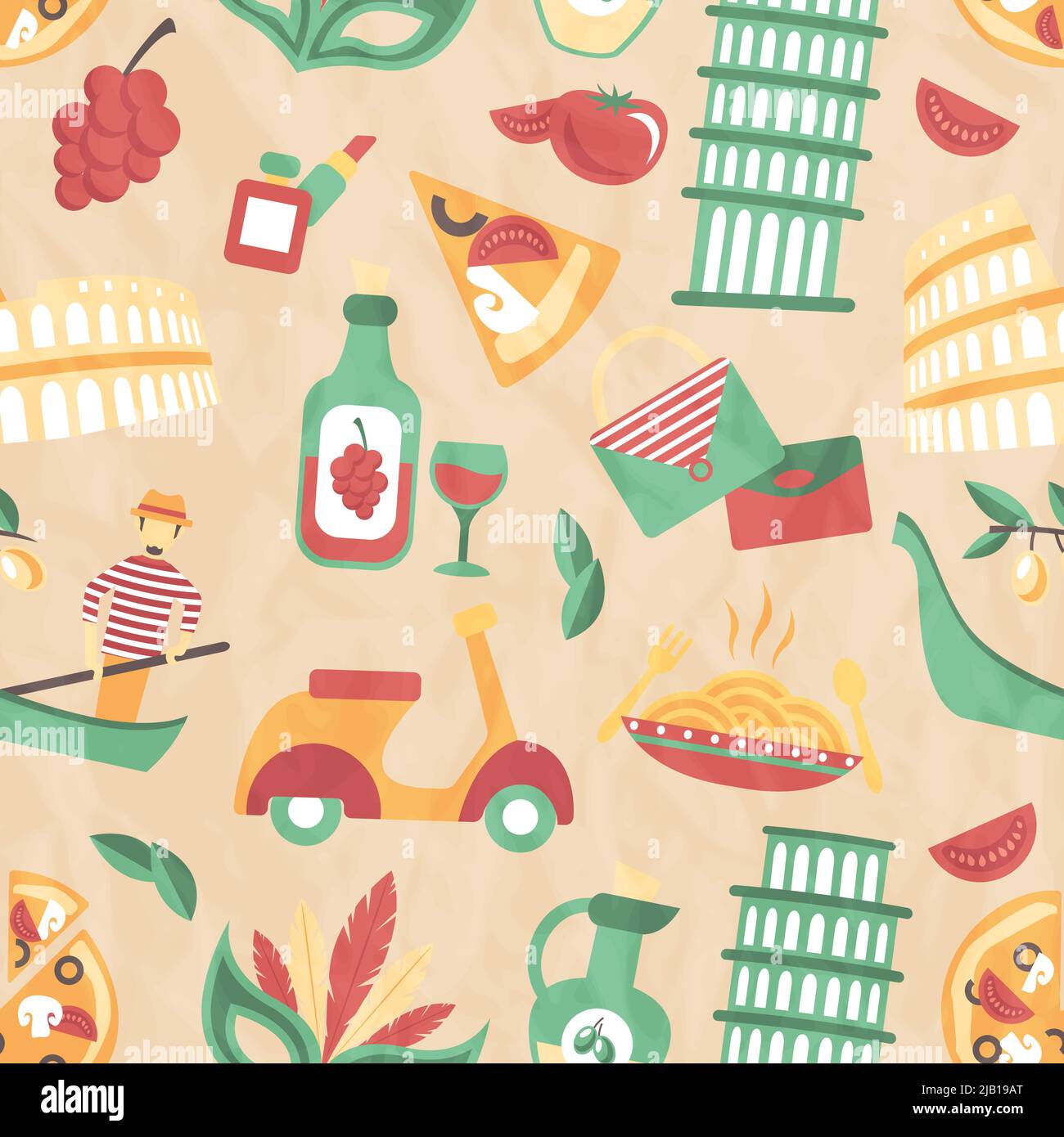 Italy seamless pattern with wine glass gondola olive oil vector illustration Stock Vector