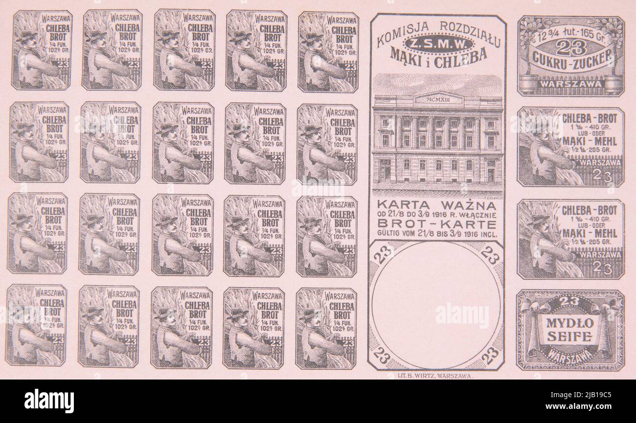 Food card on pink paper for flour, bread and sugar (24 coupons). Wirtz ...