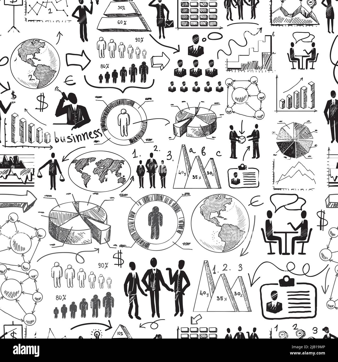 Sketch business organization management process seamless pattern doodle vector illustration Stock Vector
