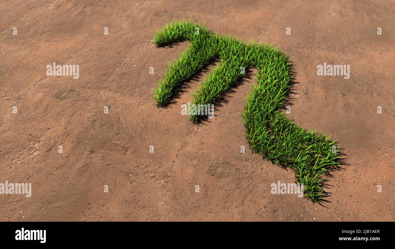 Concept conceptual green summer lawn grass symbol shape on brown soil or earth background, sign of scorpius zodiac sign. 3d illustration symbol for es Stock Photo