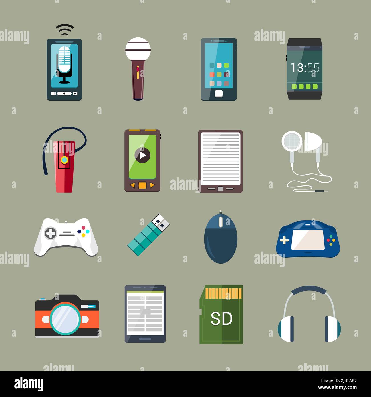 Gadget electronic equipment multimedia icons set isolated vector ...