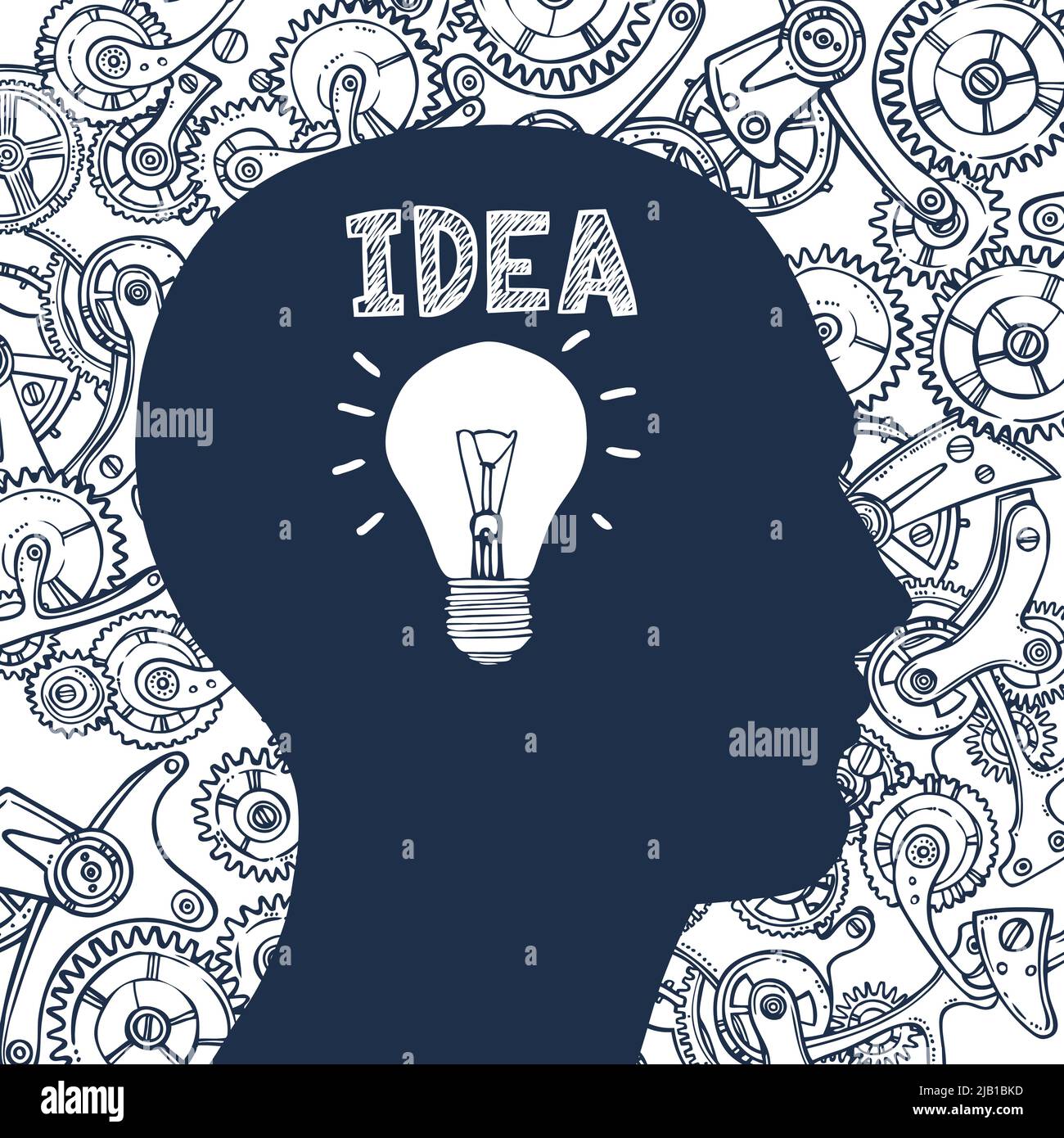 Human head silhouette thinking man with lightbulb idea symbol and ...
