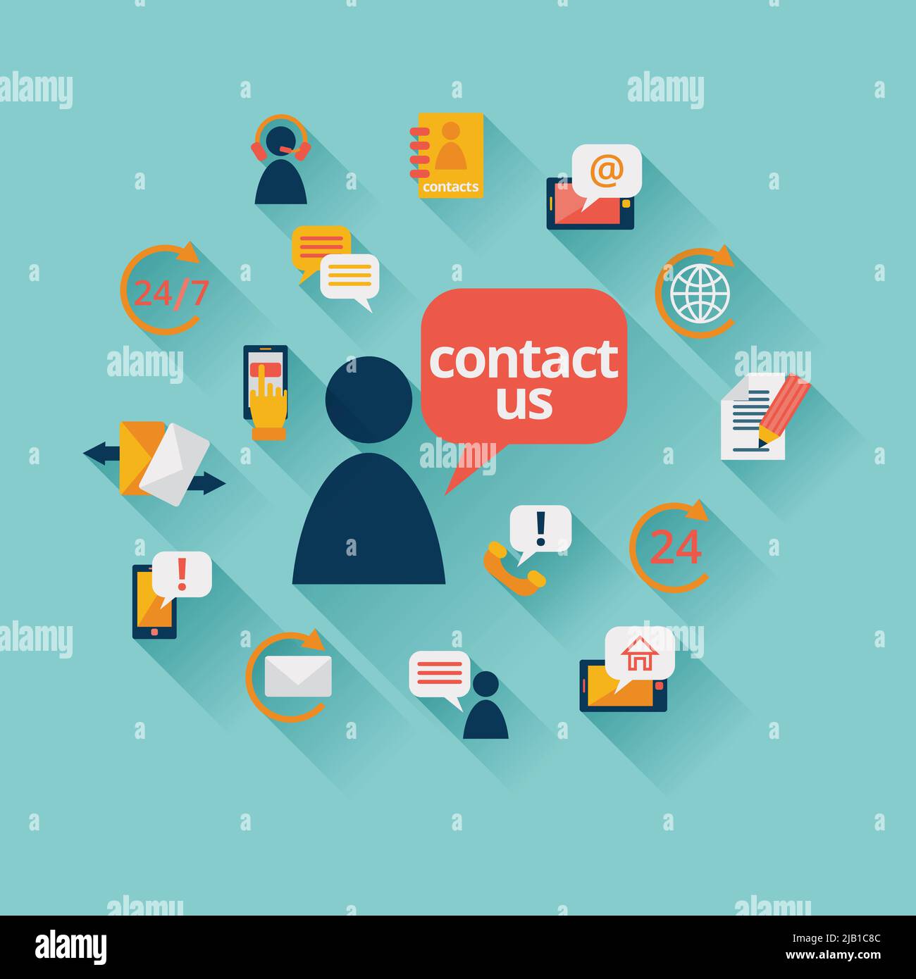 Contact us background with address call center customer service icons vector illustration Stock Vector