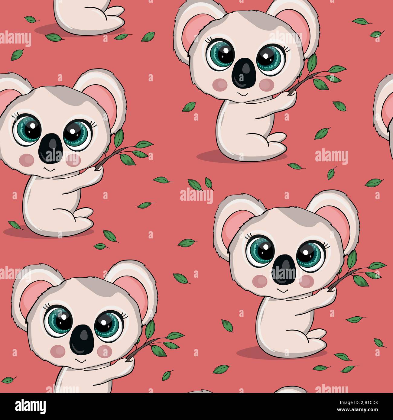 Seamless pattern with cute koala baby on color background. Funny ...