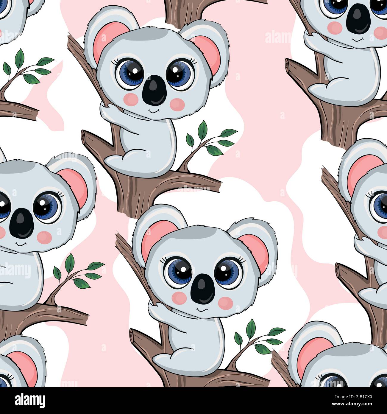 Seamless pattern with cute koala baby on color background. Funny ...