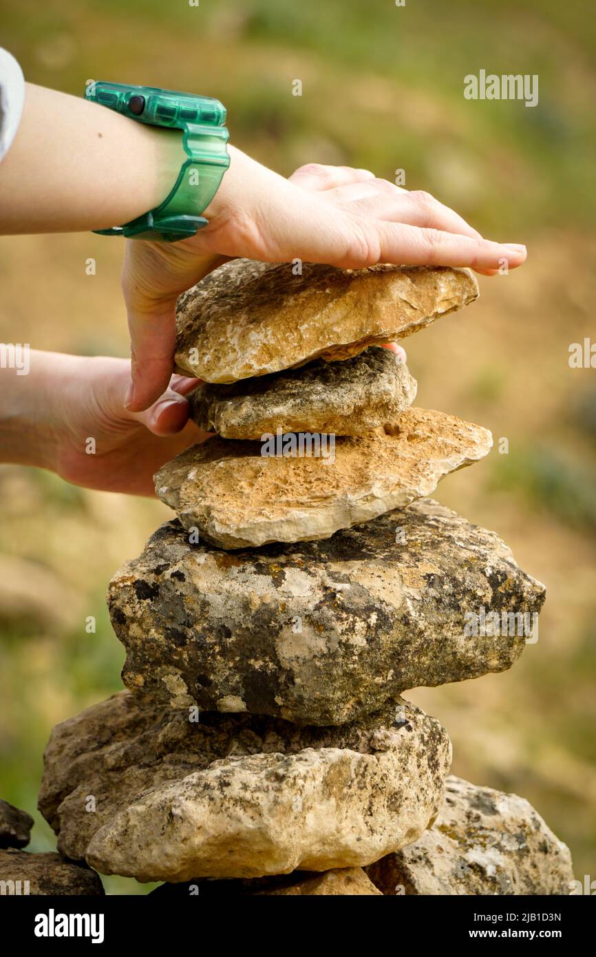 Rock balancing in the nature Stock Photo
