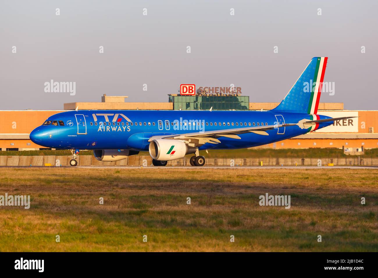 Milan, Italy - March 24, 2022: ITA Airways Airbus A320 airplane at Milan Linate airport (LIN) in Italy. Stock Photo