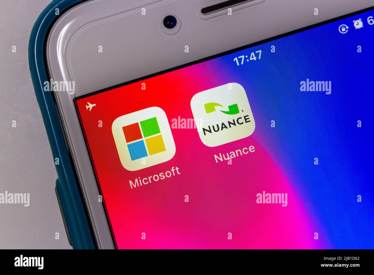 Kumamoto, JAPAN - Apr 13 2021 : Nuance Communications with Microsoft icons on iPhone. Microsoft bought Nuance in 2021 Stock Photo