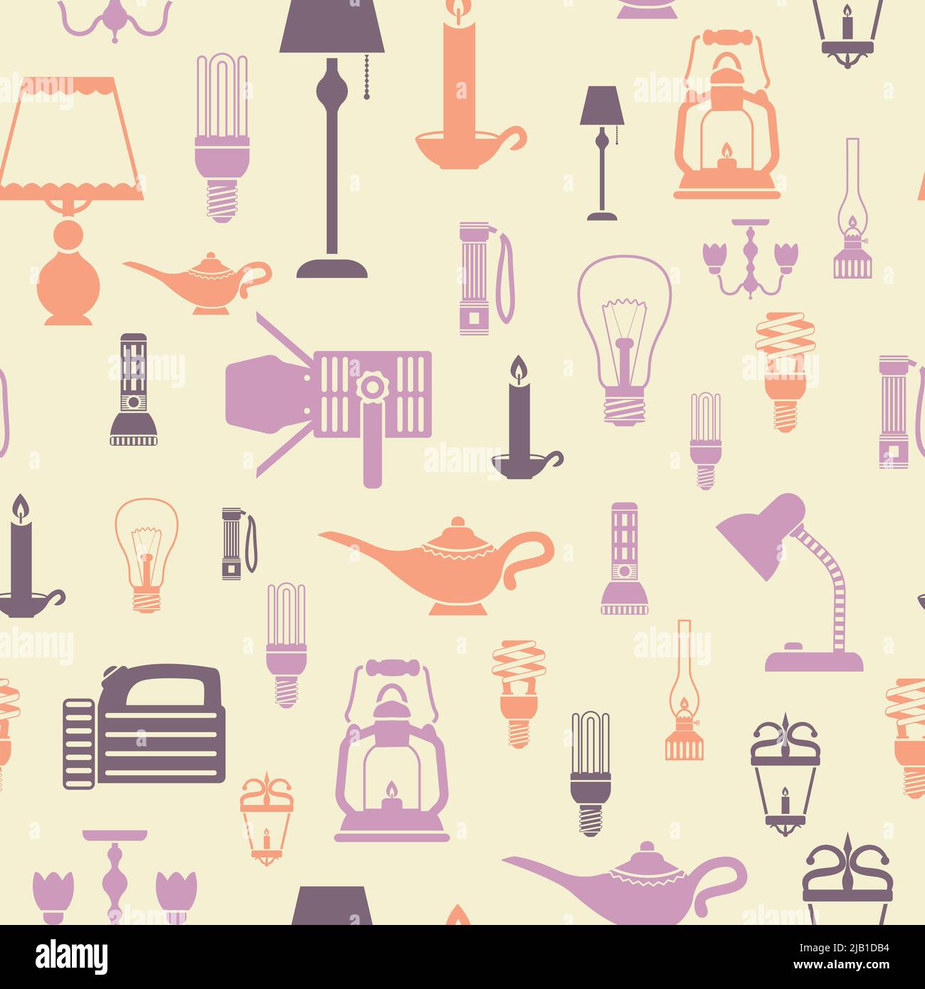 Flashlight and lamps electric bulbs seamless pattern vector illustration Stock Vector