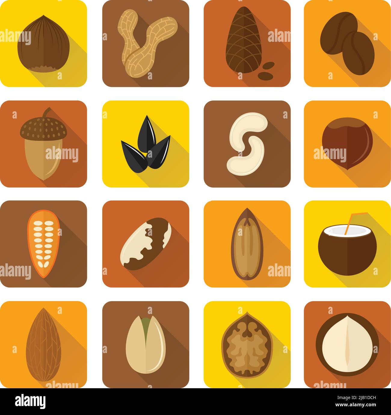 Nuts icons set with walnut hazelnut pistachio isolated vector illustration Stock Vector