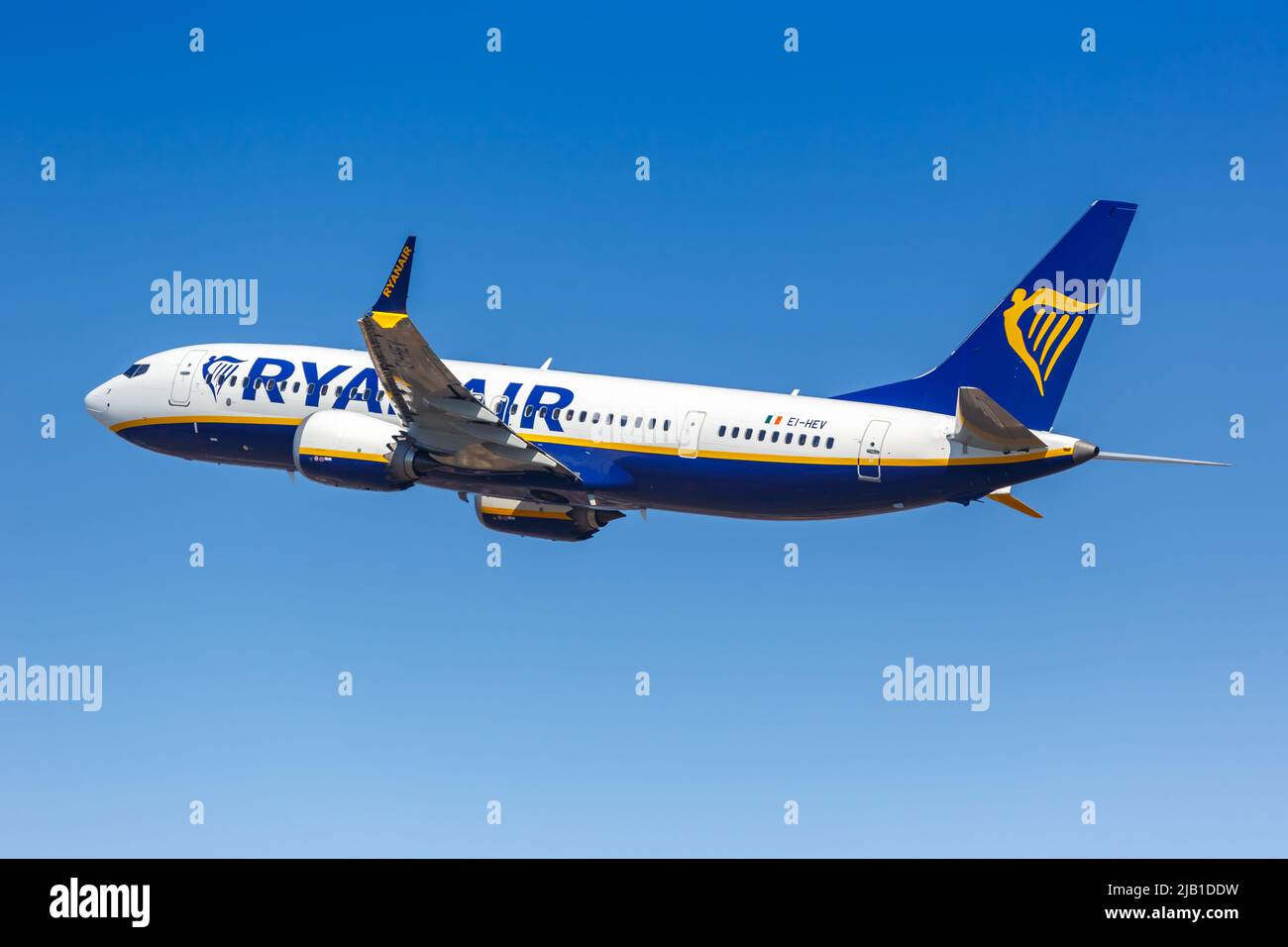 Bergamo, Italy - March 23, 2022: Ryanair Boeing 737-8-200 MAX airplane at Bergamo airport (BGY) in Italy. Stock Photo