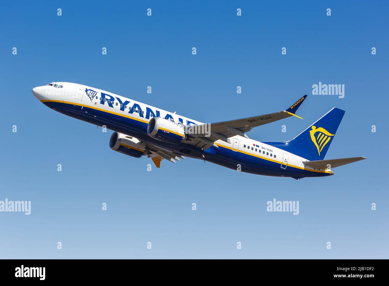 Bergamo, Italy - March 23, 2022: Ryanair Boeing 737-8-200 MAX airplane at Bergamo airport (BGY) in Italy. Stock Photo