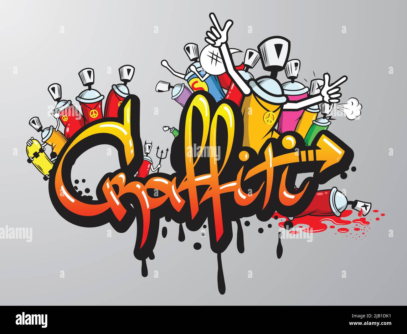 Decorative graffiti art spray paint letters and characters composition