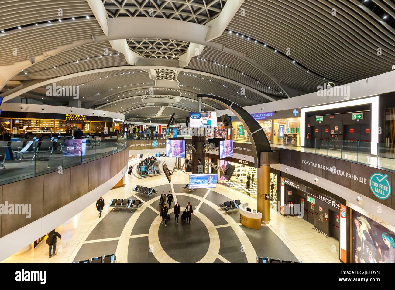 Rome, Italy - March 19, 2022: Terminal of Rome Fiumicino Airport (FCO) in Italy. Stock Photo