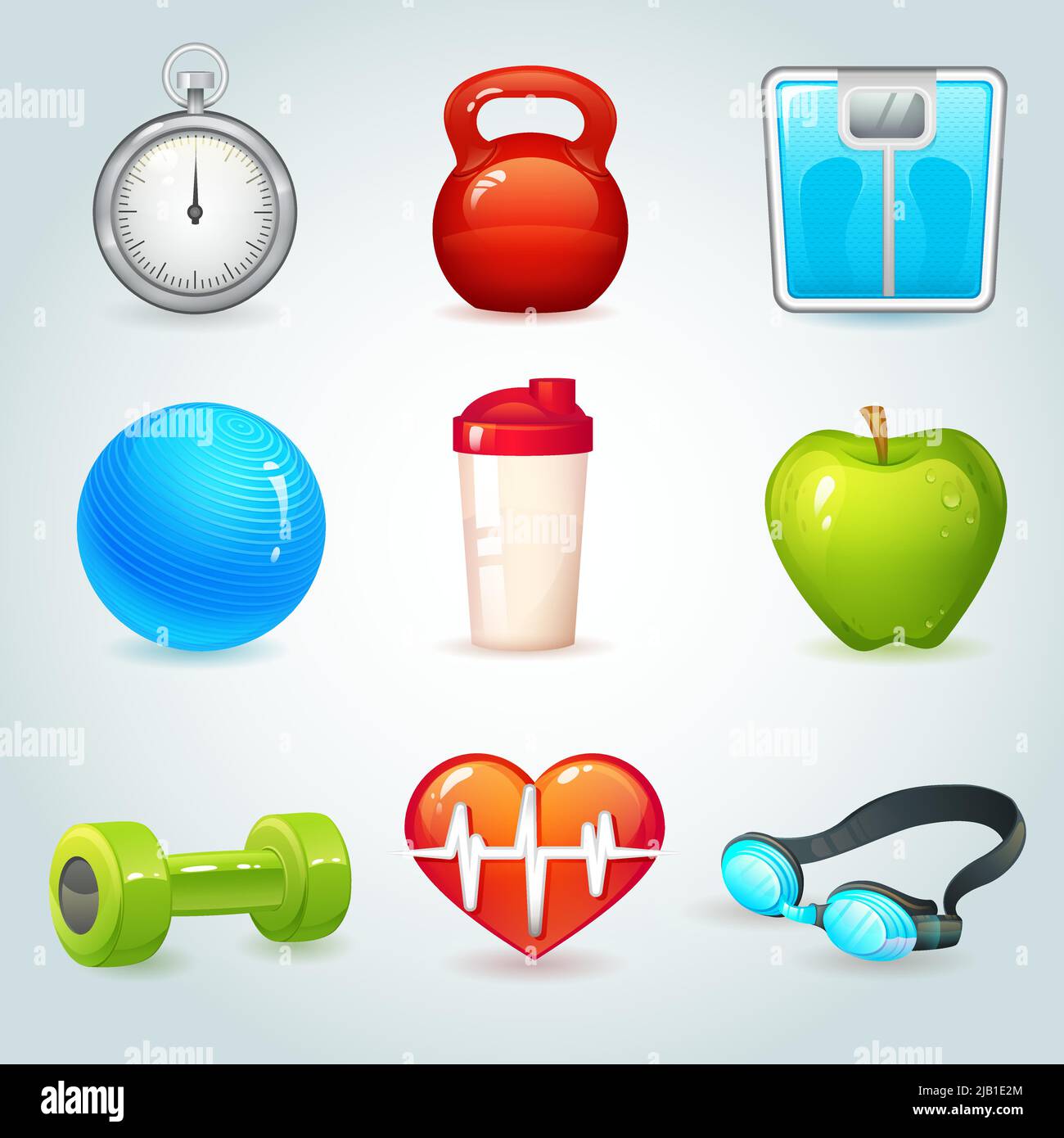 Sport and fitness realistic icons set isolated vector illustration ...