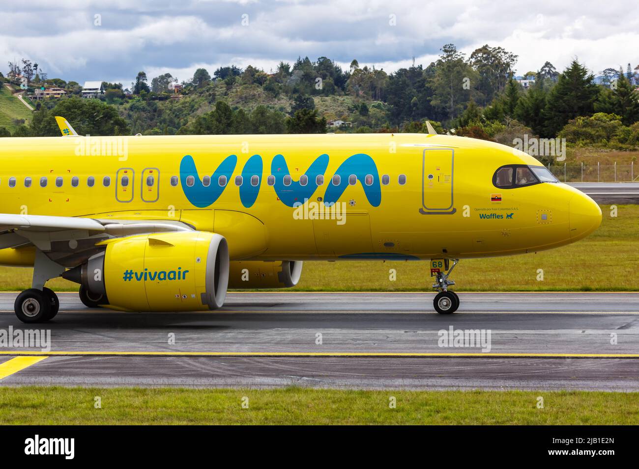 Medellin, Colombia - April 19, 2022: Vivaair Airbus A320neo airplane at Medellin Rionegro airport (MDE) in Colombia. Stock Photo