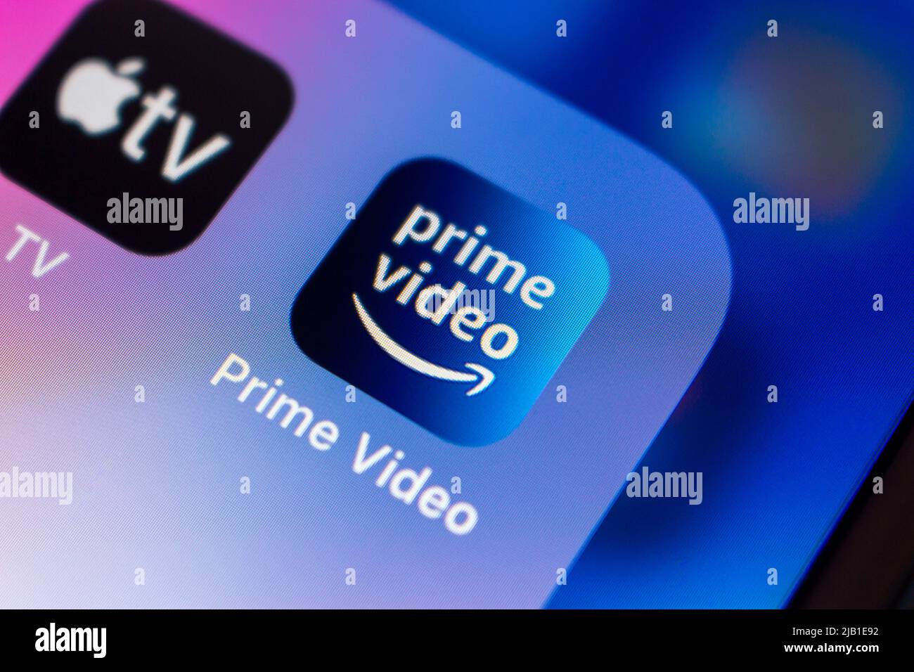 Kumamoto, JAPAN - Apr 20 2021 Amazon Prime Video app, subscription video on-demand over-the-top streaming and rental service of Amazon, on iPhone Stock Photo
