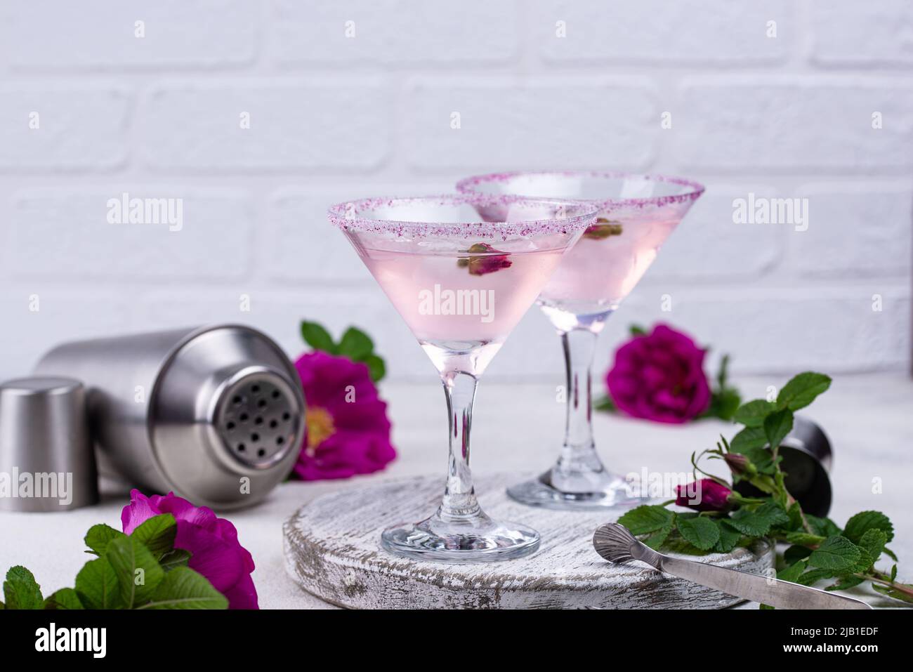 Pink martini cocktail with rose syrup Stock Photo