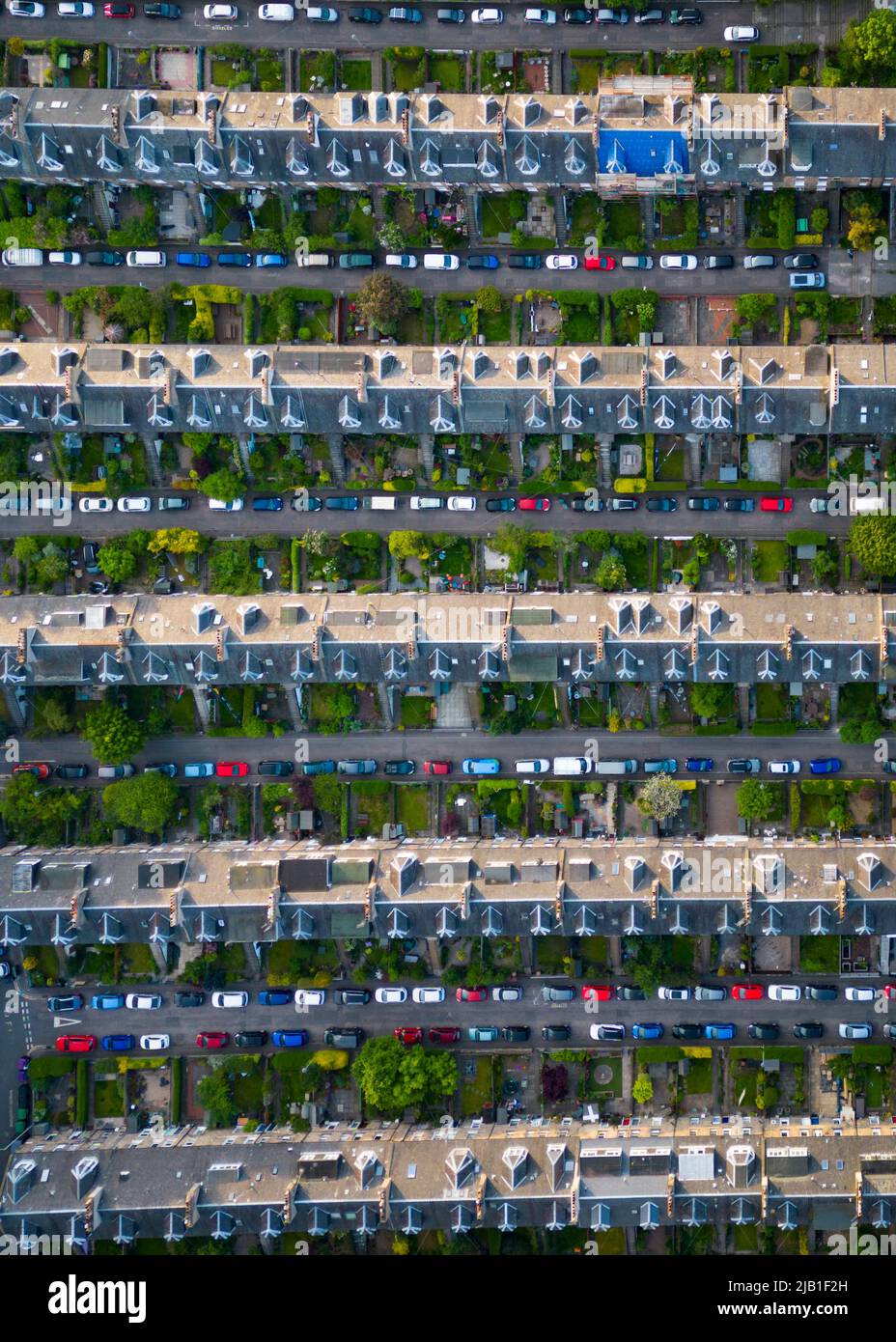 Aerial view of rows of terraced houses in Colony Layout at Abbeyhill in