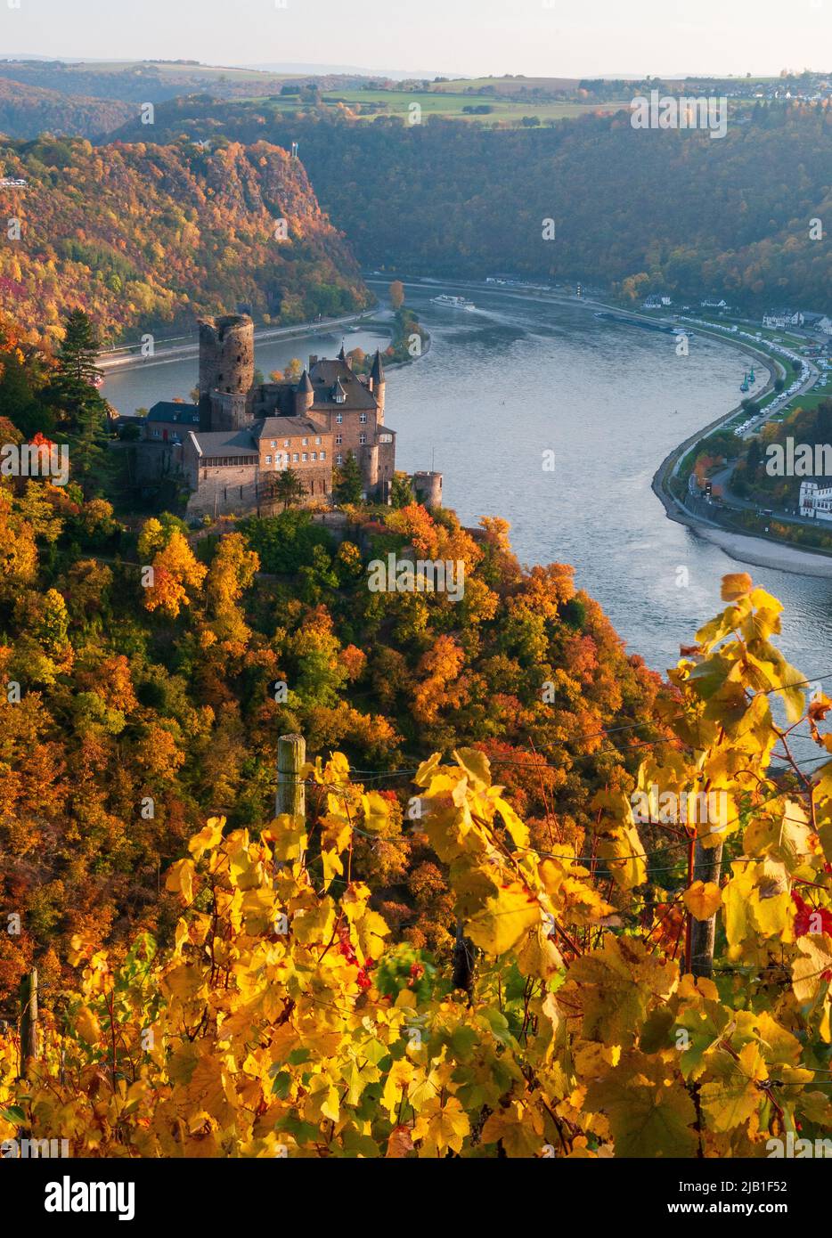 Rhine valley castle, autumn colours Stock Photo