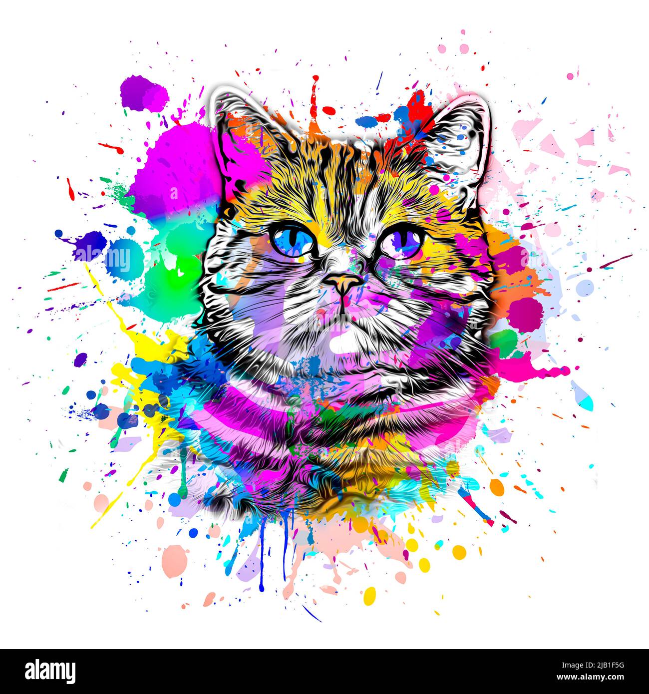 abstract colorful cat muzzle illustration, graphic design concept Stock