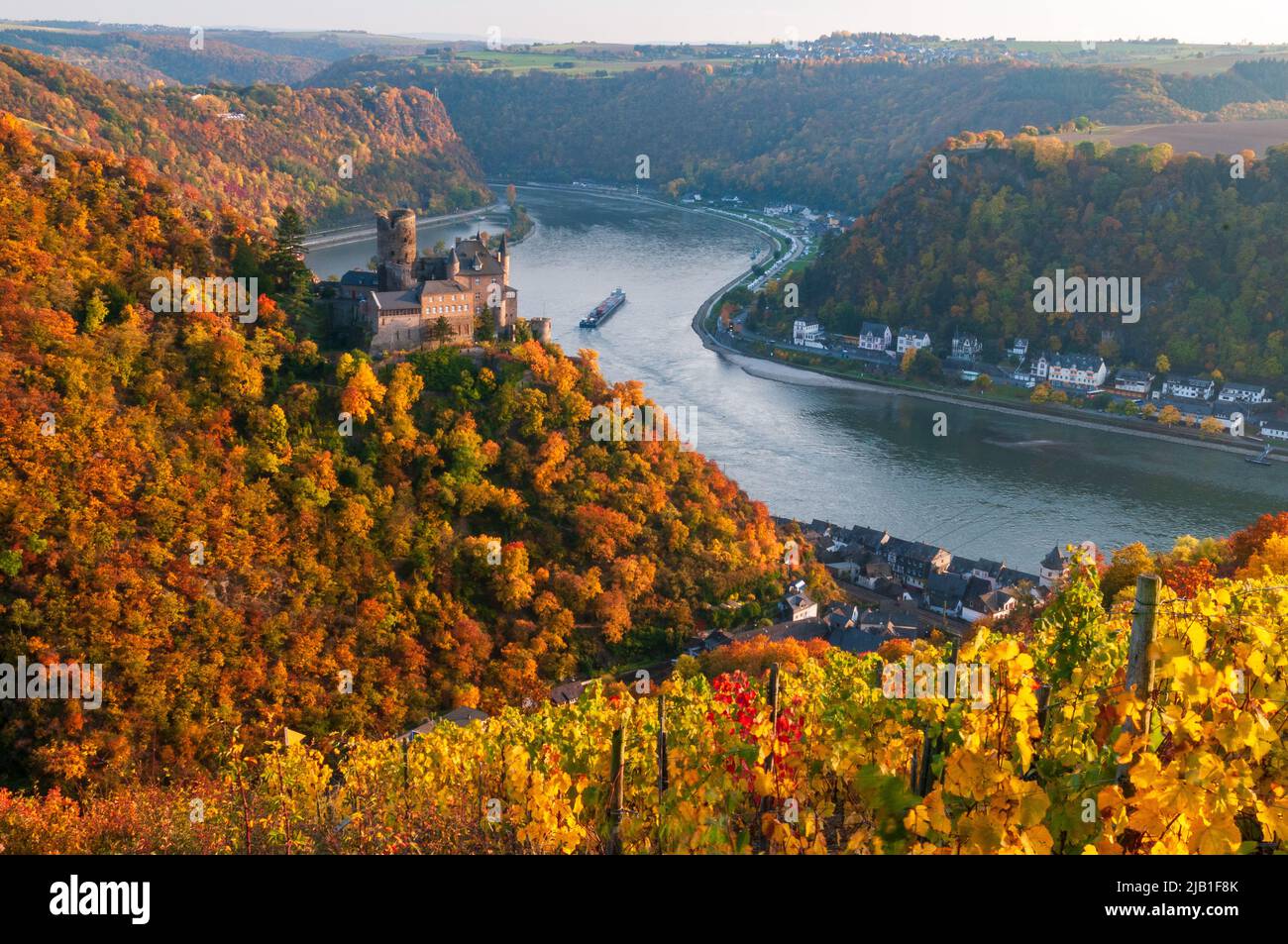 Rhine valley castle, autumn colours Stock Photo