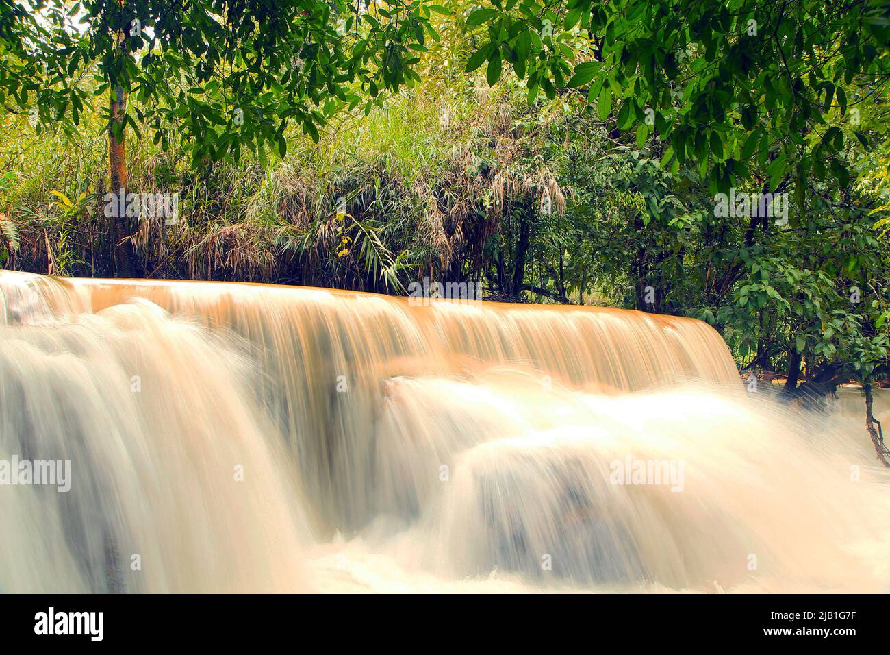 This is a photograph of an amazing waterfall in Luang Prabang in Laos Stock Photo