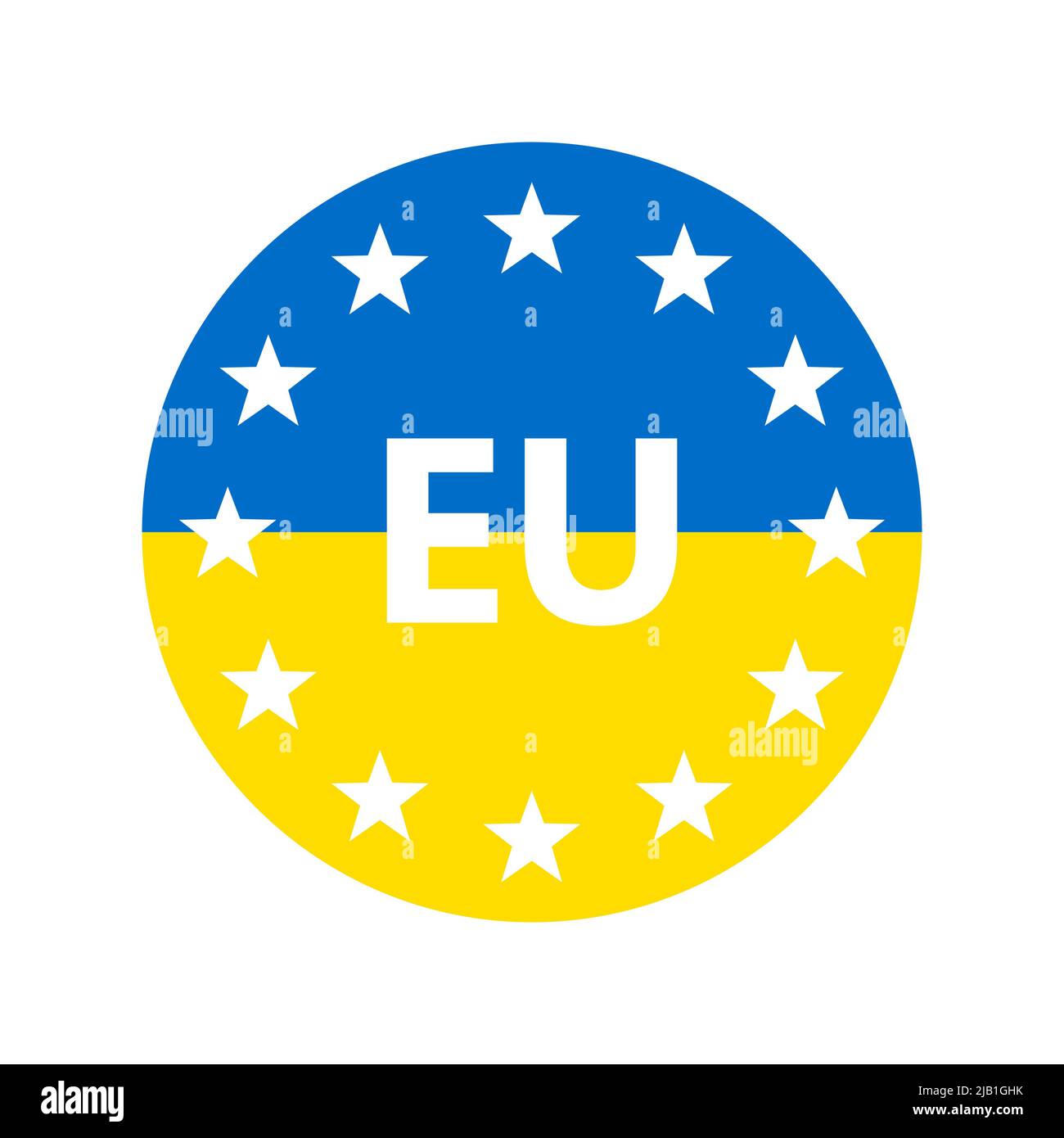 Ukrainian flag in the shape of a circle. Round button with stars. Vector illustration. EU flag Stock Vector