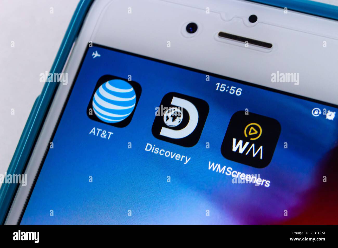 Kumamoto, JAPAN - Jun 1 2021 : AT&T, Discovery & WarnerMedia on iPhone. AT&T announced that spinning off its WM and merging it with Discovery, Inc Stock Photo
