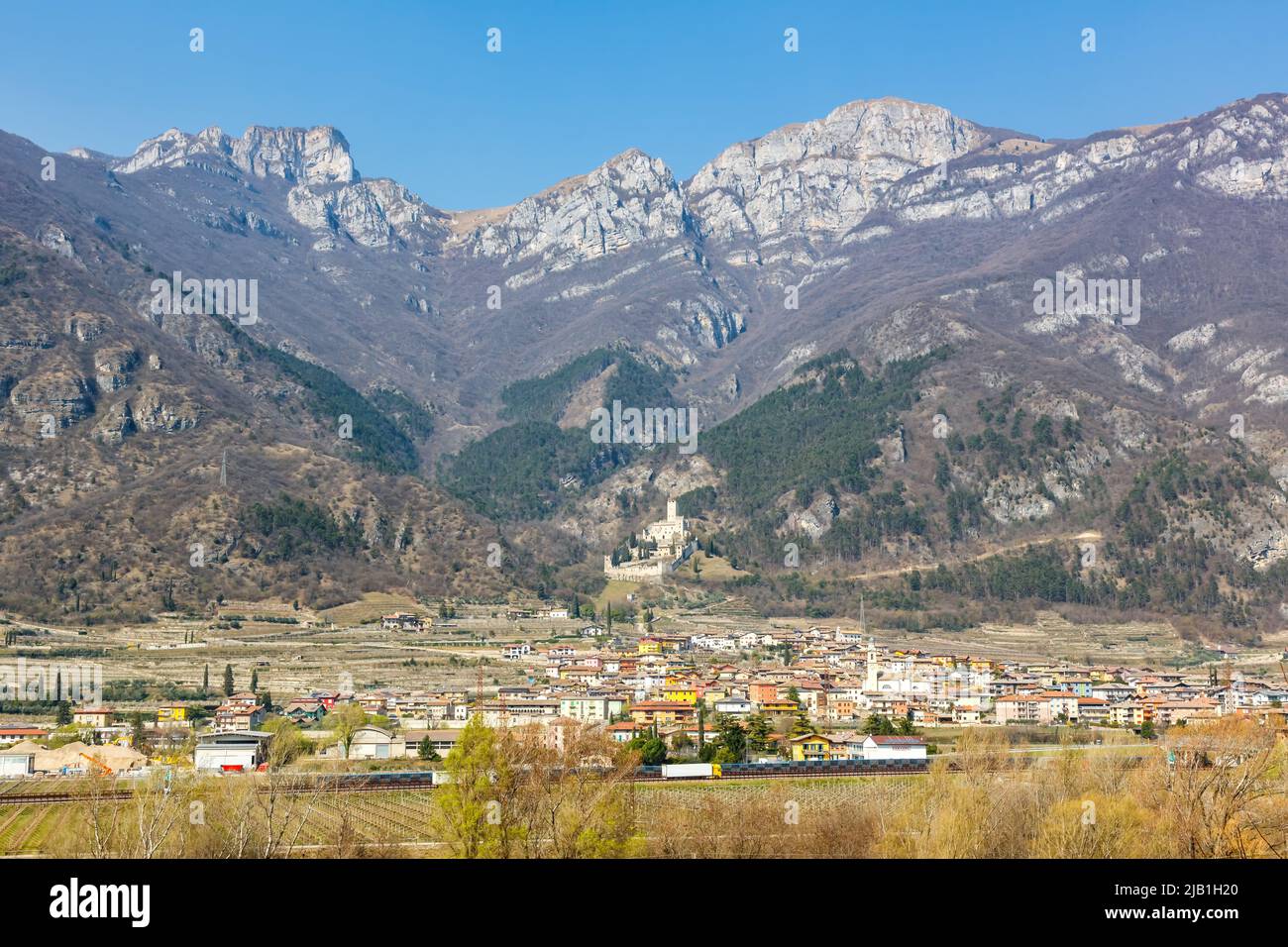 Castello di Avio castle landscape scenery Trento province region Alps mountains in Italy Stock Photo