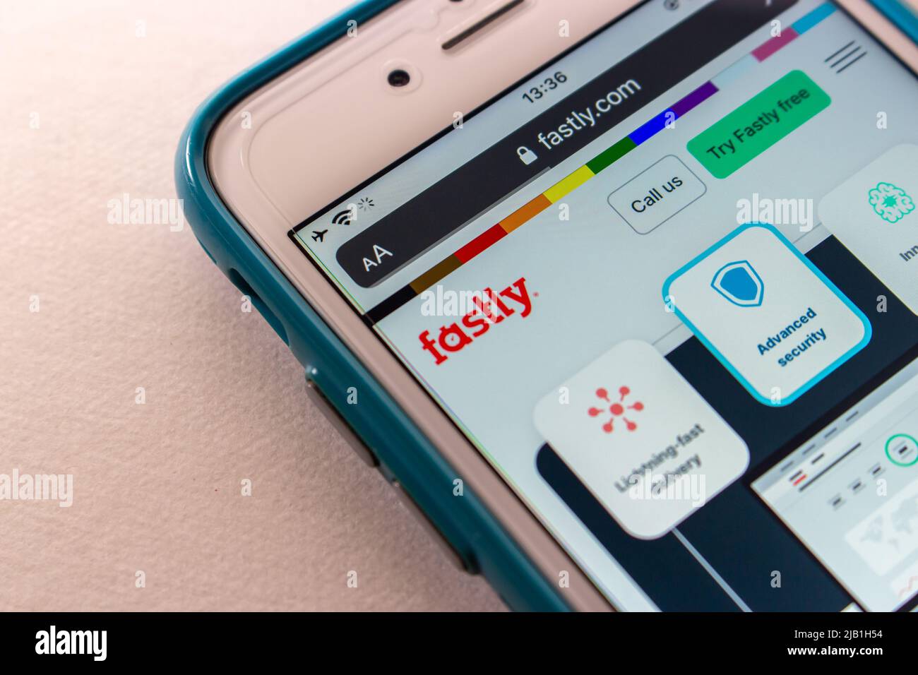 Kumamoto, JAPAN - Jun 14 2021 : Logo of US cloud services provider Fastly in its website on iPhone screen. Stock Photo