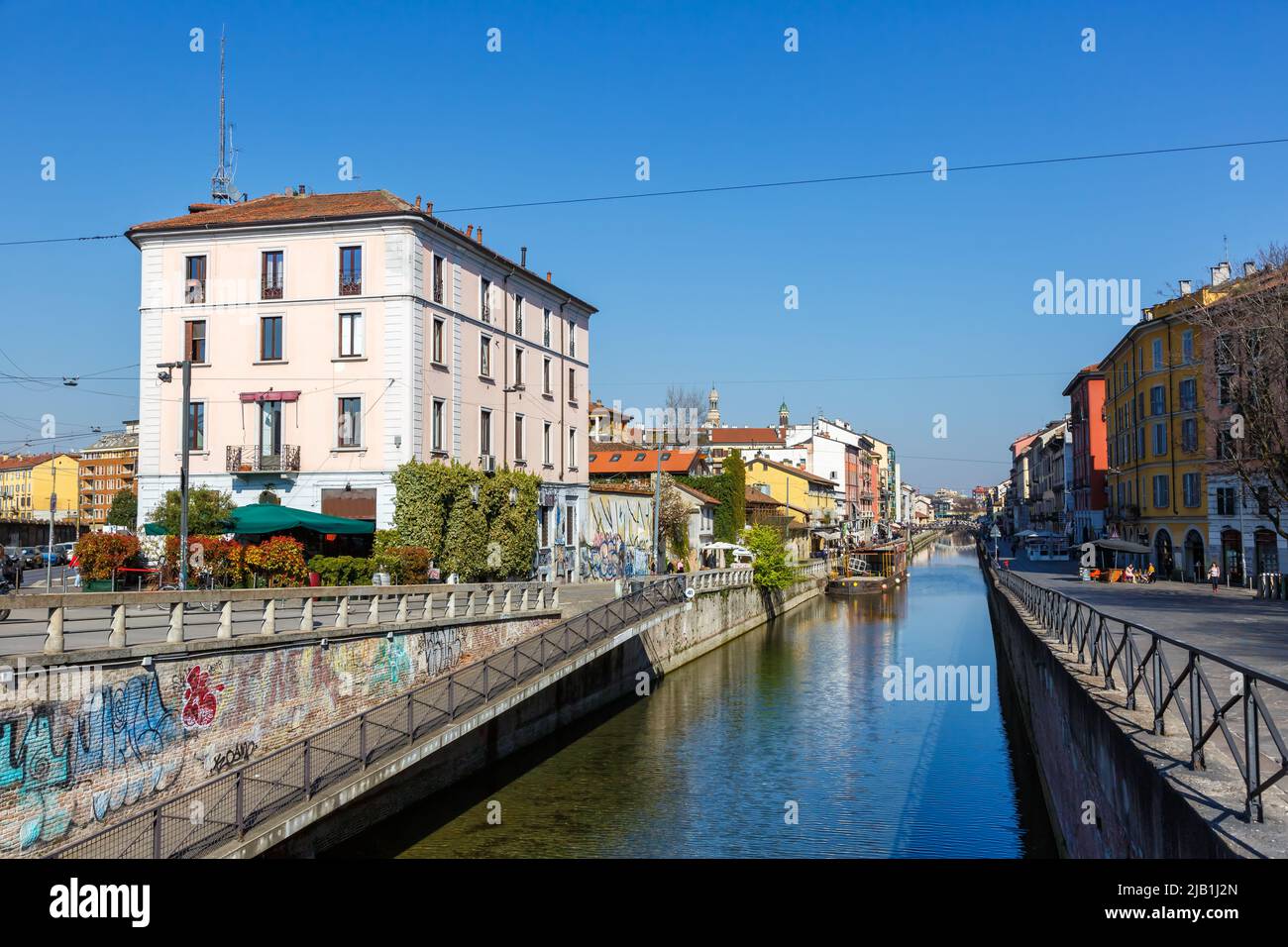Milan Navigli Milano restaurant and bar district travel traveling holidays vacation town city in Italy Stock Photo