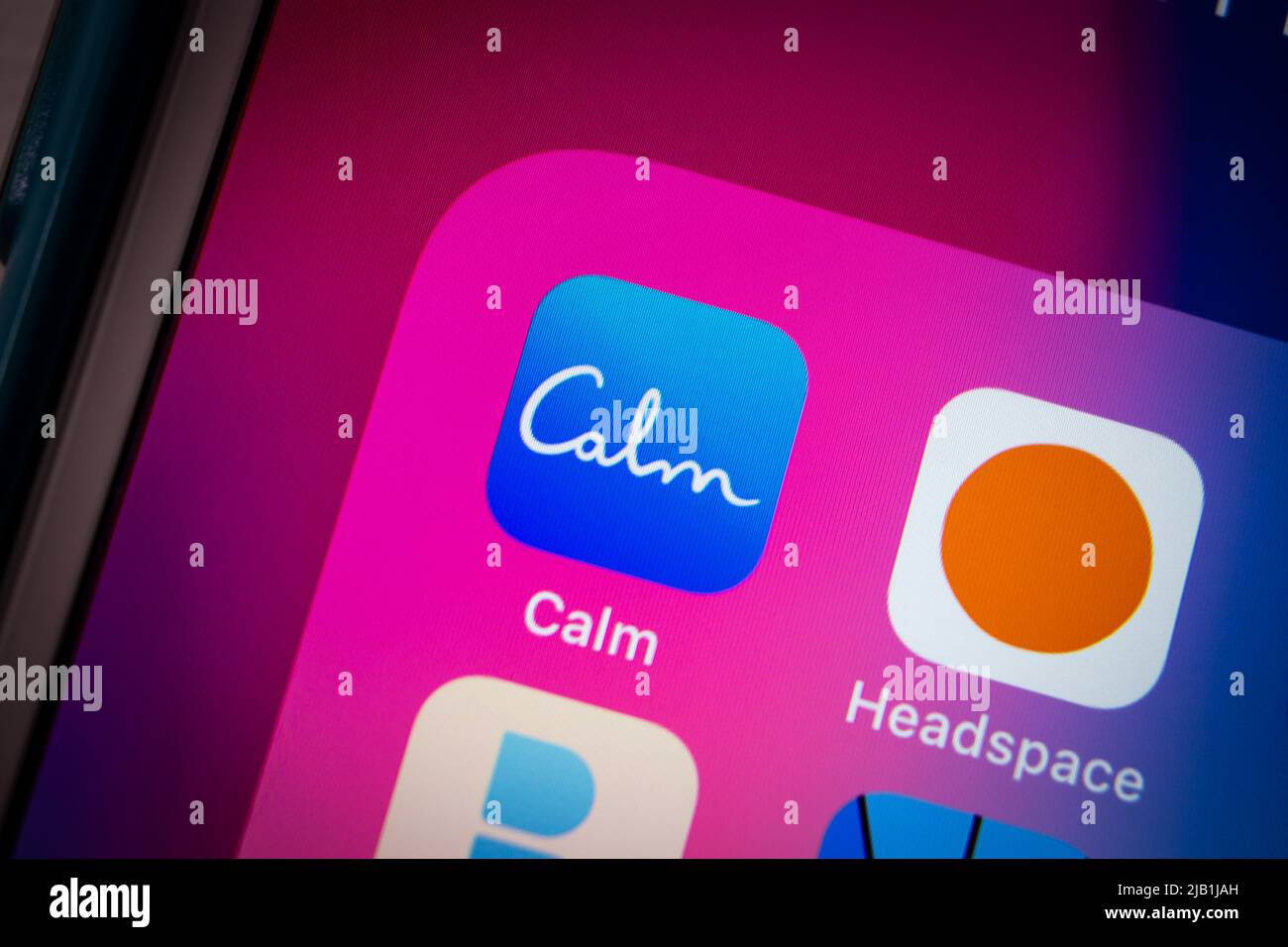 Kumamoto, JAPAN - Jun 8 2021: Calm app, popular health care app for sleep & meditation, on iPhone. It is a software company based in San Francisco, CA Stock Photo