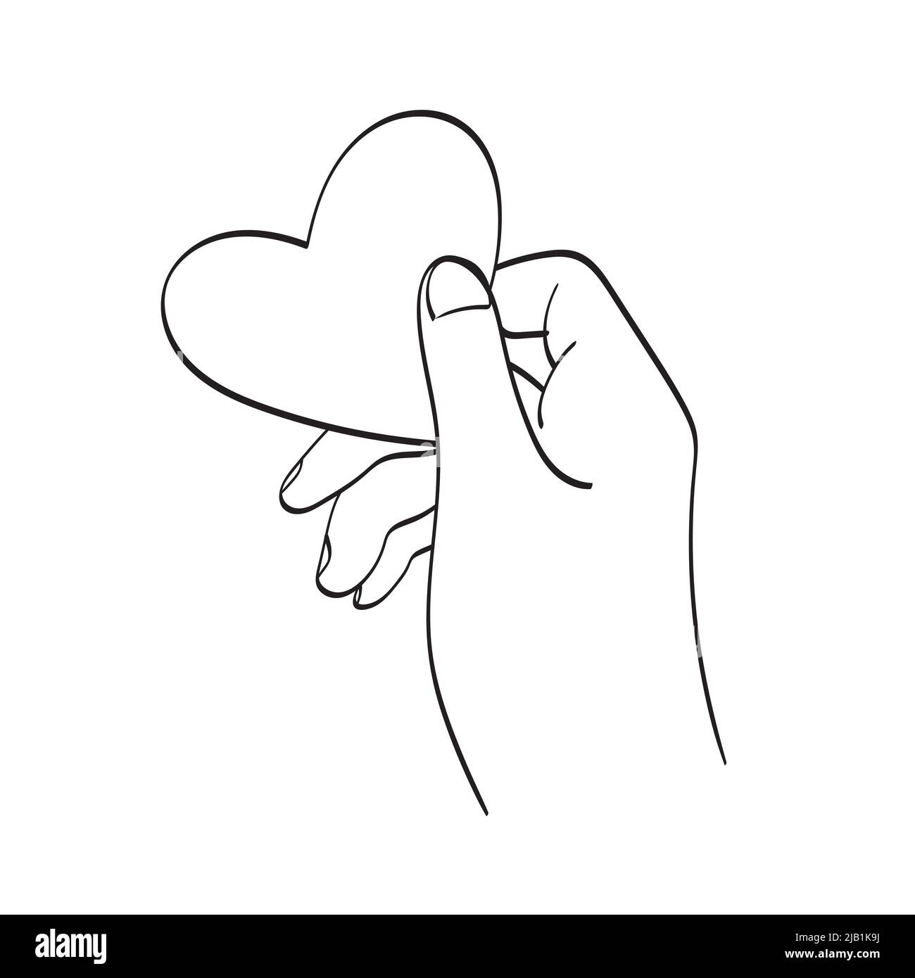 line art closeup hand holding heart paper illustration vector hand ...