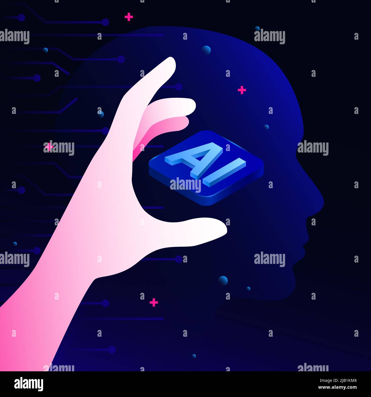 Hand Holding Artificial Intelligence Icon. Isometric Gradient Illustration. Vector illustration Stock Vector