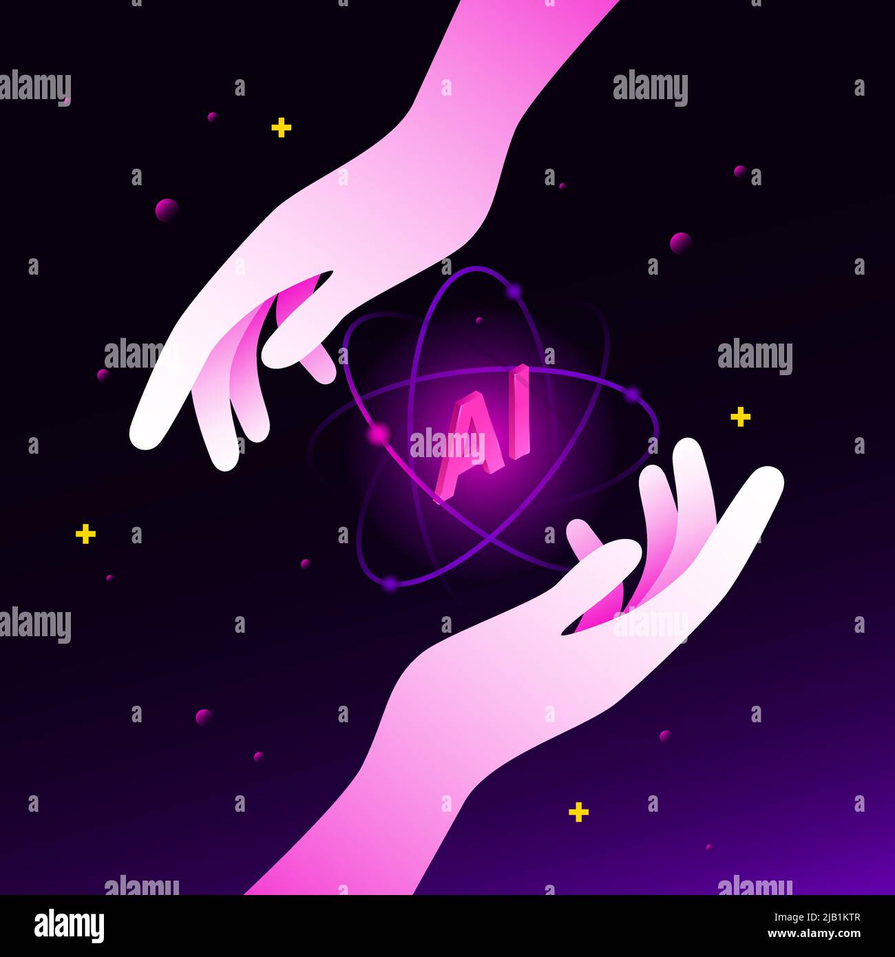 Hands Holding Artificial Intelligence Icon. Isometric Illustration, Gradient Background. Vector illustration Stock Vector