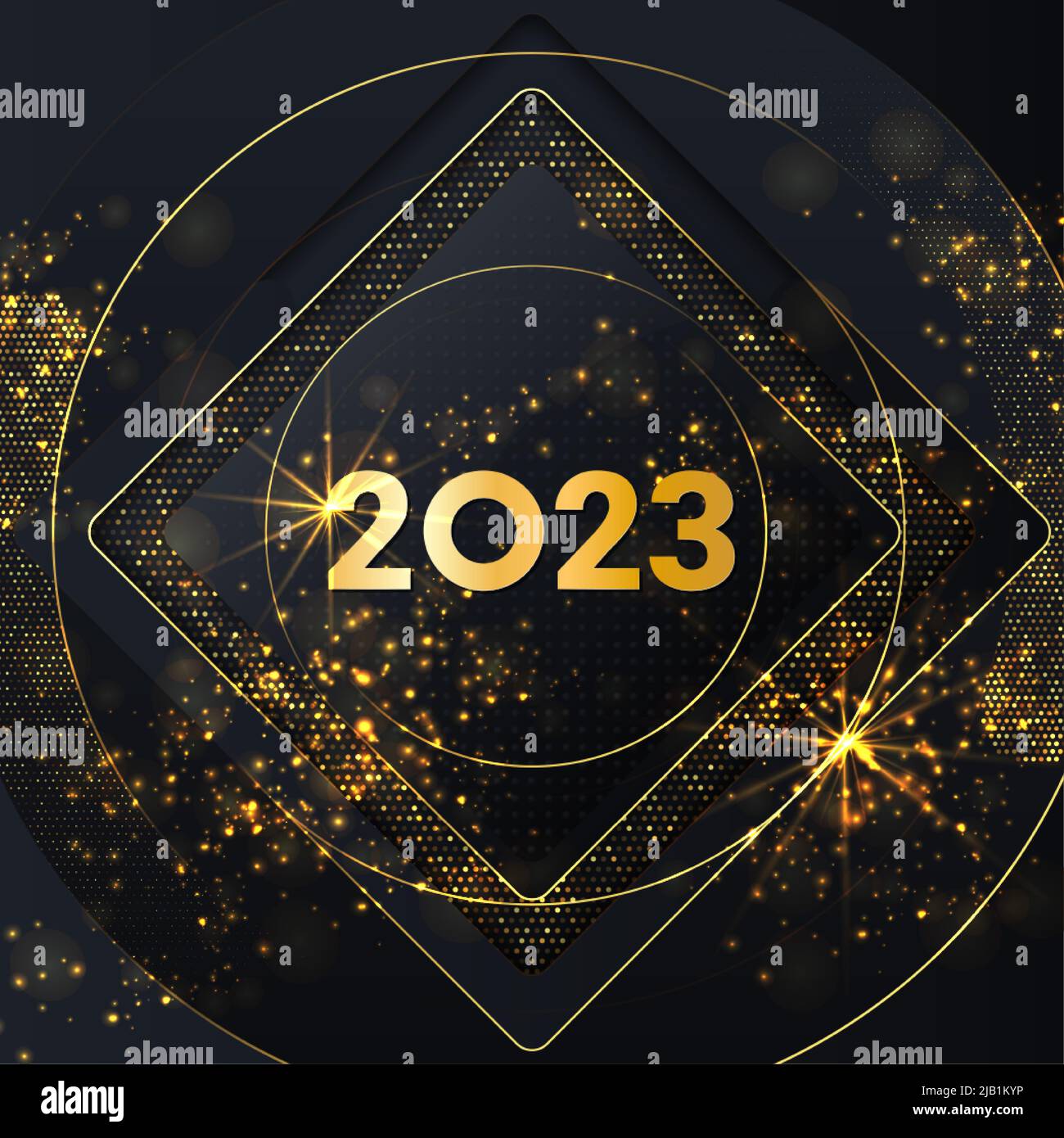 Happy New Year 2023 winter holiday greeting card design template. Party  poster, banner or invitation gold glittering stars confetti glitter  decoration Stock Vector Image & Art - Alamy