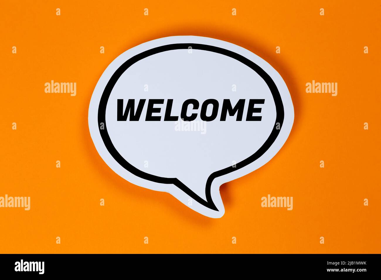 Welcome speech bubble communication concept talking saying talk say Stock Photo