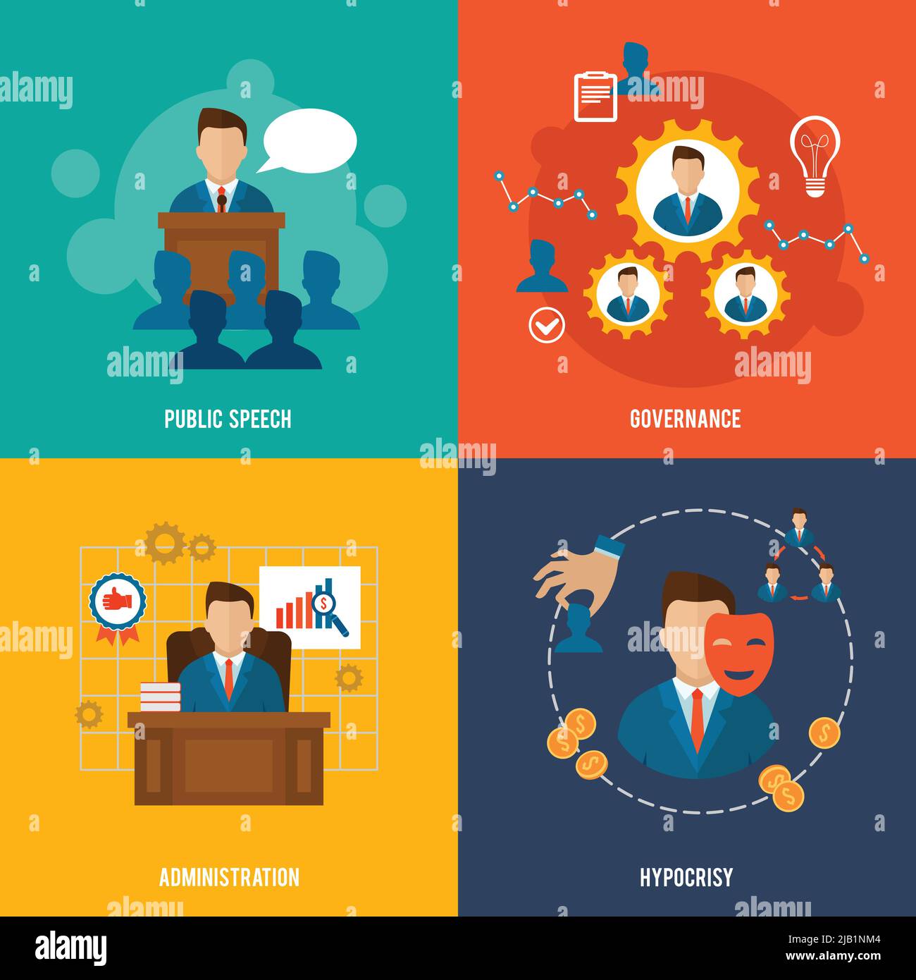 Executive flat icons set with public speech governance administration ...