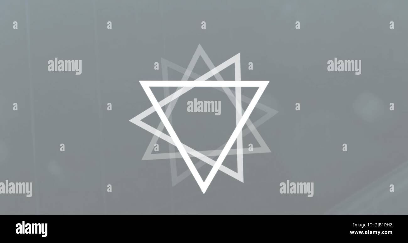 Image of triangles and dna strand spinning with data processing Stock Photo