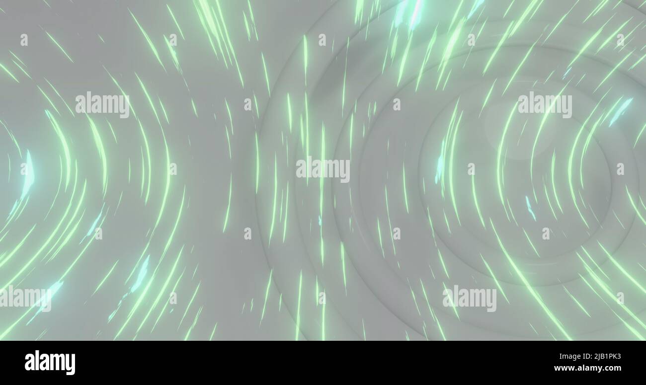 Image of light trails over white circles Stock Photo