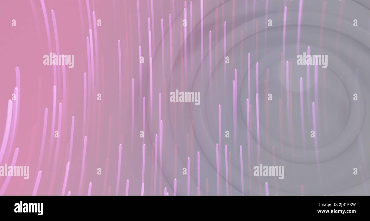 Image of light trails over white circles Stock Photo