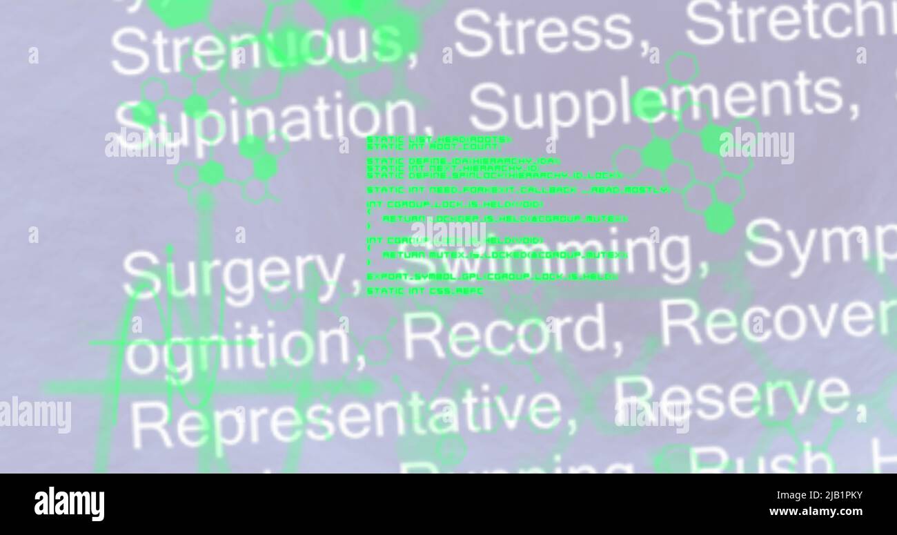 Image of scientific data processing over dna strand spinning Stock Photo