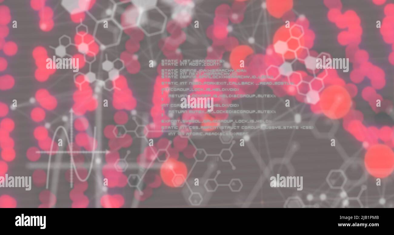 Image of scientific data processing over dna strand spinning Stock Photo