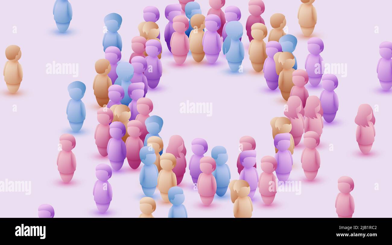Large group of people in the shape of a circle on white background ...